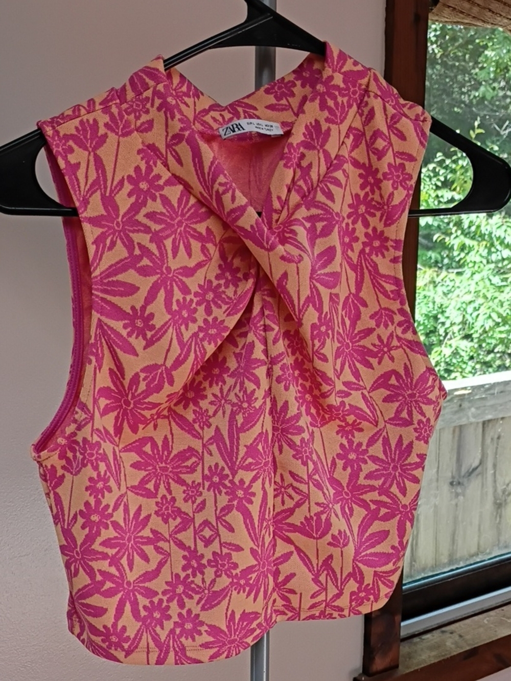 Zara Pink and Yellow Floral Twist-Neck Camisole